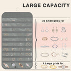 Hanging Jewelry Organizer Storage, 40 Pockets 36 Hooks Necklace Earring Necklace Bracelet Ring Organizer, Double - Sided Design, Grey