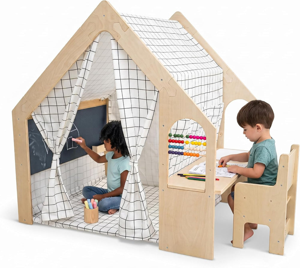 Avenlur Flair - 5 in 1 Indoor Playhouse with Desk Table, Chair, Chalkboard, F...