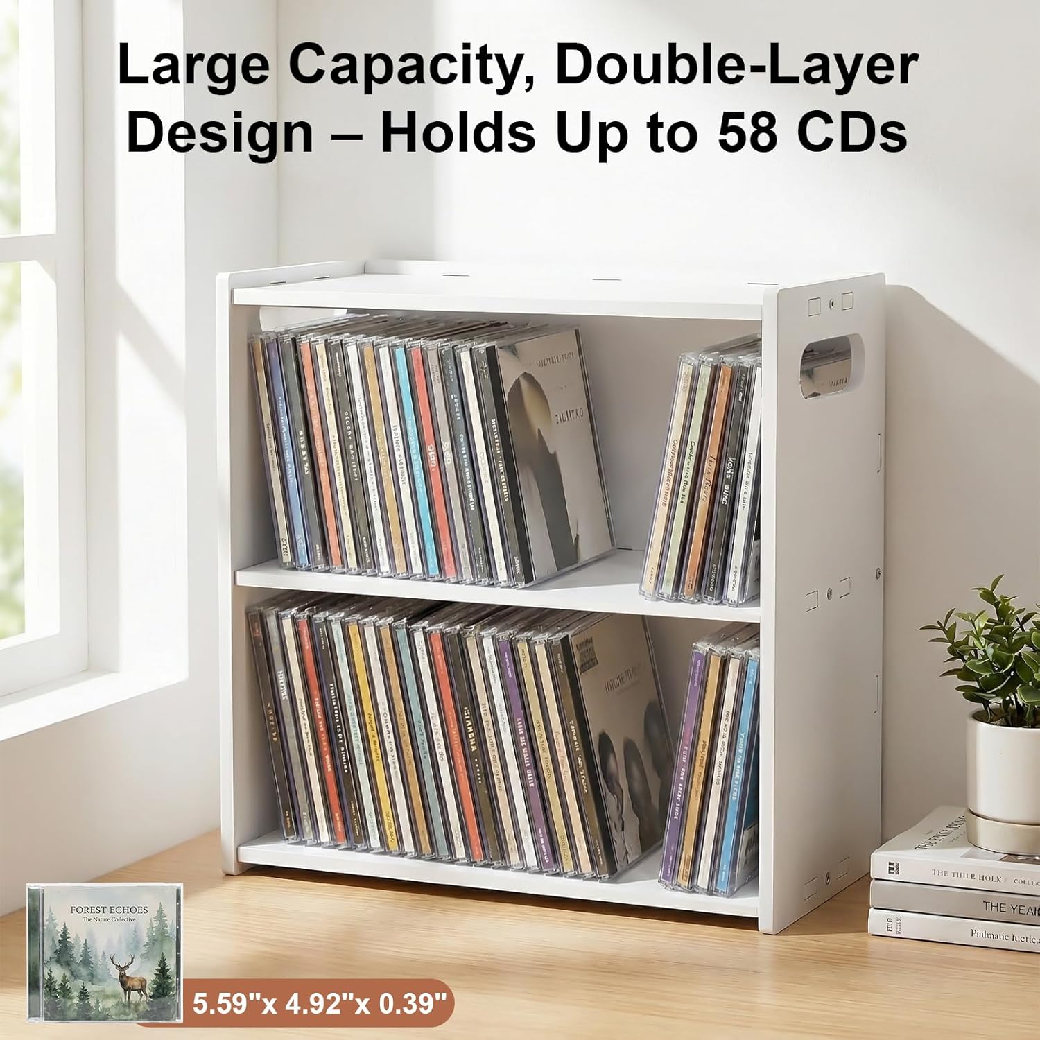 Stackable Double Layer CD Storage Rack, CD Holder for CD Cases, Holds 58 CD Cases, Space-Saving CD Case Organizer for Home & Theater Room, Ideal Gift for Music Lovers & CD Collectors