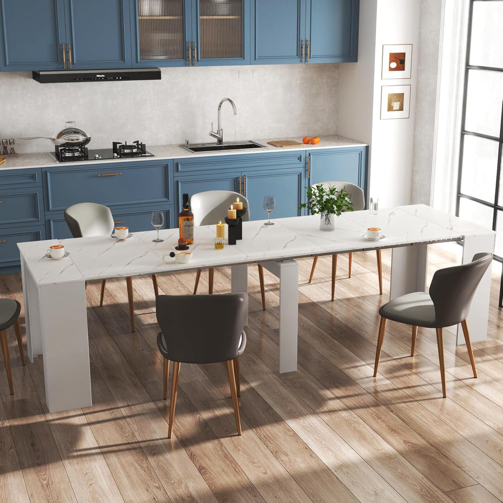 Transformer Table, Extendable Dining Table for 2-12 People, Marble White