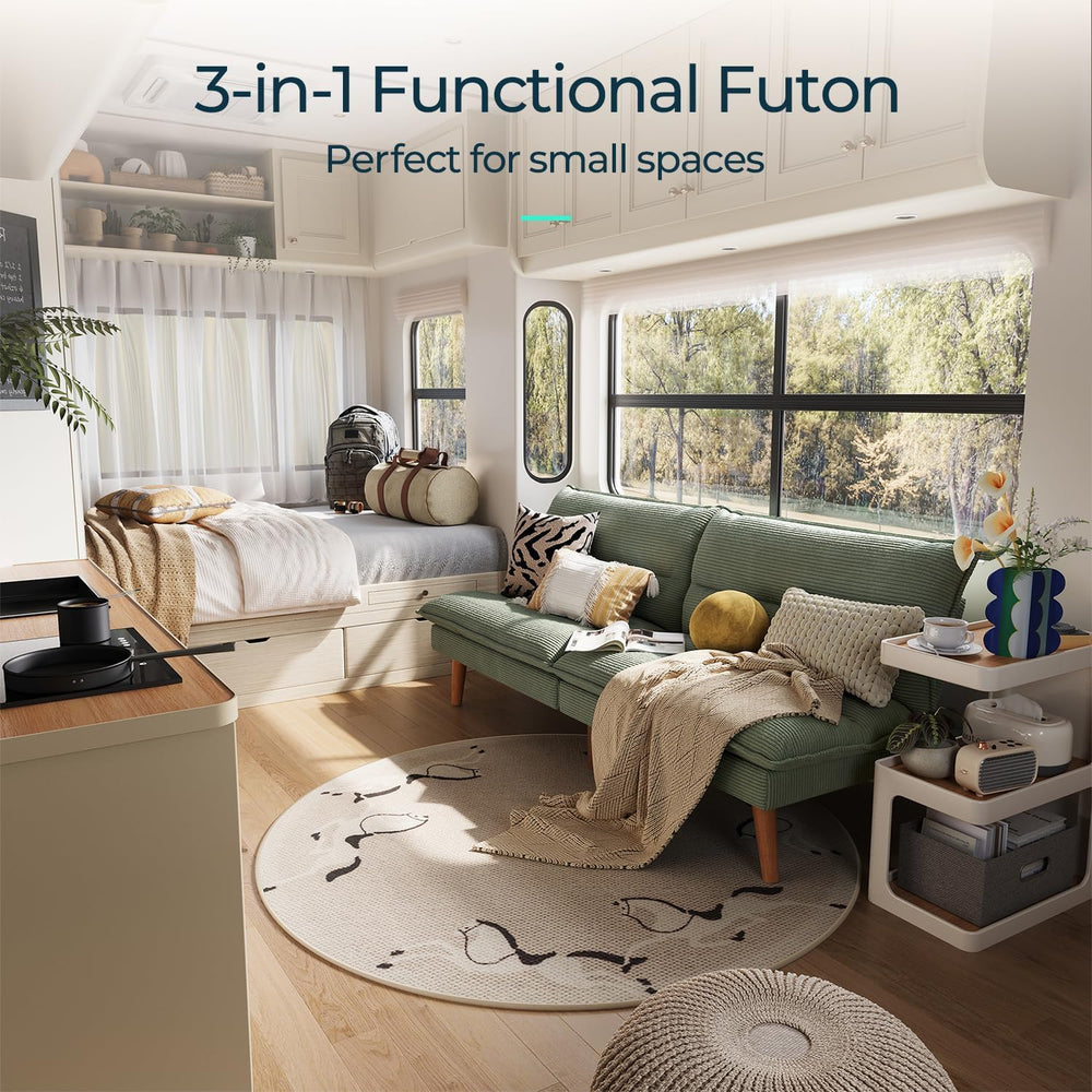 LINSY HOME Futon Sofa Bed - Convertible Corduroy Futon Couch Bed with Adjusta...