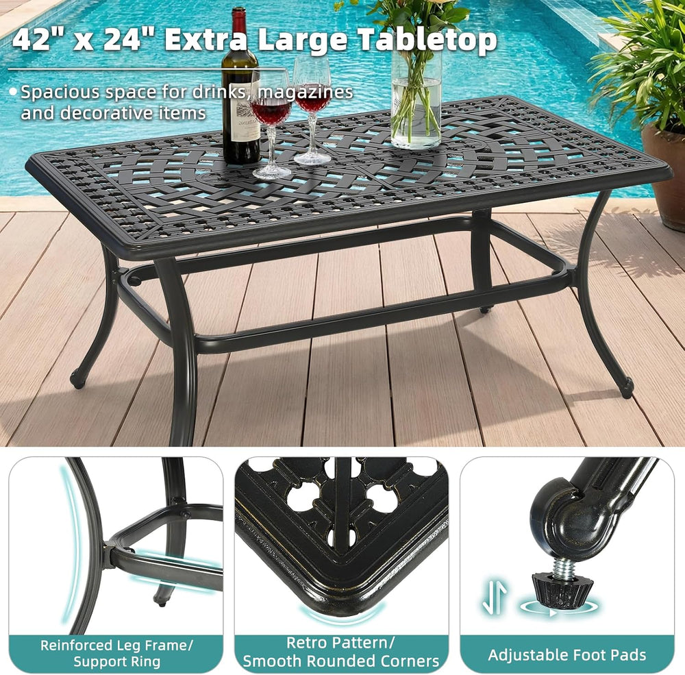 MEETWARM Outdoor Coffee Table, All-Weather Cast Aluminum 42" Rectangle P...