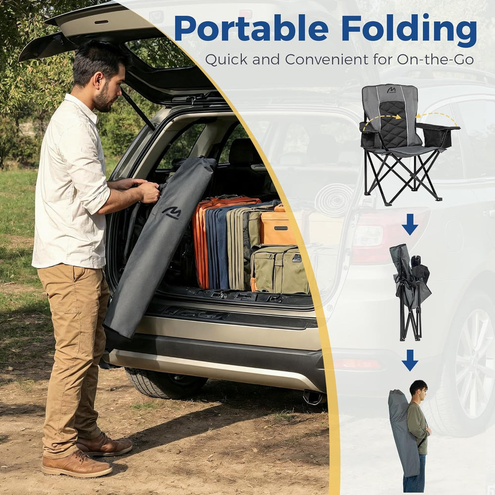 Oversized Padded Camping Chair, Heavy Duty Steel Frame, 450 lb Capacity, Fold...