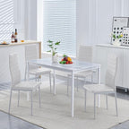 PU Dining Chairs Set of 4, Modern Kitchen & Dining Room Chairs Faux Leather Upholstered Dinner Chairs with Metal Legs for Small Space (White, Horizontal line)