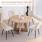 47" Round Dining Table Set for 4, Kitchen Table and Chairs | Wooden Cross Base, Boucle Fabric Chair, for Apartment