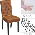 Yaheetech Upholstered Dining Chairs Set of 2 Modern Leather Parsons Kitchen Chairs with Button Tufted High Back and Solid Wood Legs and for Dining Room/Living Room/Restaurant, Retro Brown