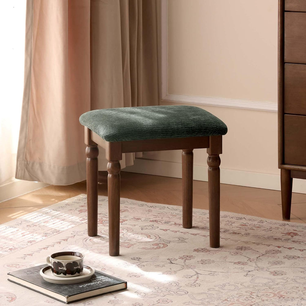 YESWOOD Small Vanity Stool Chair, Solid Wood Stool, Removable Seat Cushion, F...