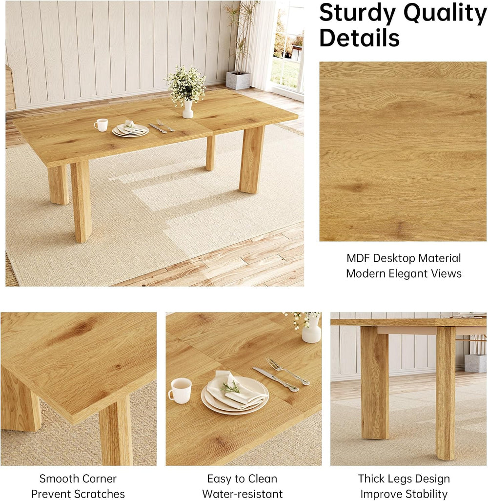 HIPIHOM Extendable Dining Table Set for 6, Seats 6-8 | MDF Farmhouse Extends ...