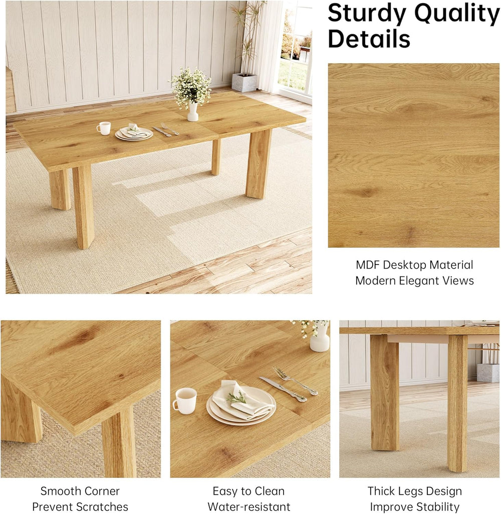 HIPIHOM Extendable Dining Table for 6-8, Space-Saving (Oak) | MDF Farmhouse K...