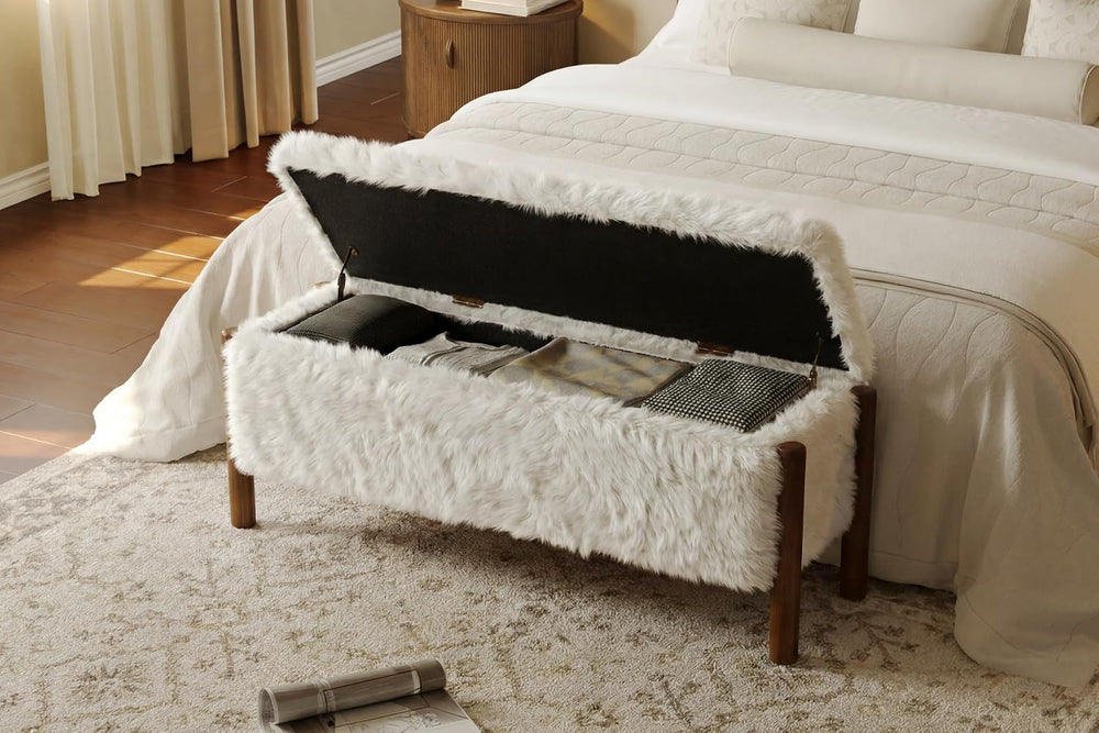 Modern Storage Benches with Walnut Wood Legs, 47'' Ottoman Bench with...