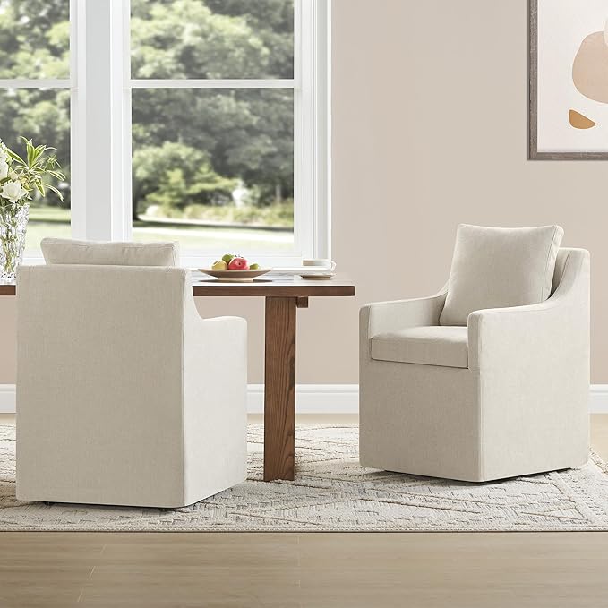 Upholstered Dining Chairs Set of 4, Washable Cover Modren Deskchair with 4 Casters & Hidden Storage for Dining Room, Living Room, Home Office, Beige, 4 Box