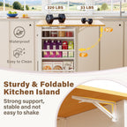 YESHOMY Kitchen Island on Wheels with Trash Cabinet, 56" Mobile Cart with Drop Leaf and Drawers, Rolling Portable Table with Spice Rack & Towel Holder for Dining Room, White & Brown
