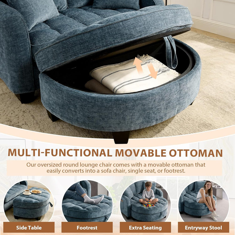 Oversized Curved Chaise Lounge Chair Indoor with Ottoman, 54.8" Cloud Re...