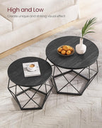 VASAGLE Small Coffee Table Set of 2, Round Coffee Table with Steel Frame, Side End Table for Living Room, Bedroom, Office, Charcoal Gray and Ink Black