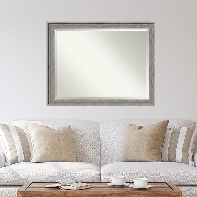 Amanti Art Grey Wall Mirror 35x45 Regis Barnwood Grey Rectangle Bathroom Mirror for Wall Decor Living Room, X-Large Rustic Farmhouse Wood Frame, Hangs Horizonally and Vertically, Bathroom Decor