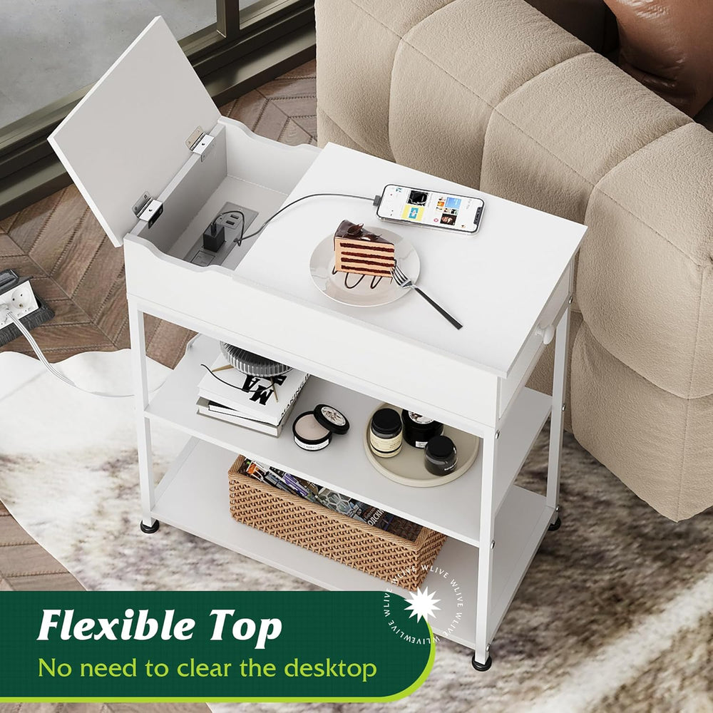 WLIVE Narrow Side Table with Charging Station, Couch Side Table for Living Ro...