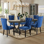 Velvet Upholstered Dining Chairs Set of 8, Modern Style Kitchen Side Chairs with Nailhead Trim and Wood Legs,Metal Pulling Ring for Dining Room Living Room(Blue)