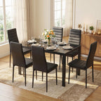 Gizoon Glass Dining Table Sets for 6, 7 Piece Kitchen Table and Chairs Set for 6 Person, PU Leather Modern Dining Room Sets for Home, Kitchen, Living Room