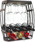 Made Easy Kit Wine Bottle and Glass Holder Rack, Metal and Wood Freestanding Preassembled Countertop Shelf Storage Stand, Home Decor for Counter Table Top Wine Bar Cabinet