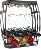 Made Easy Kit Wine Bottle and Glass Holder Rack, Metal and Wood Freestanding Preassembled Countertop Shelf Storage Stand, Home Decor for Counter Table Top Wine Bar Cabinet
