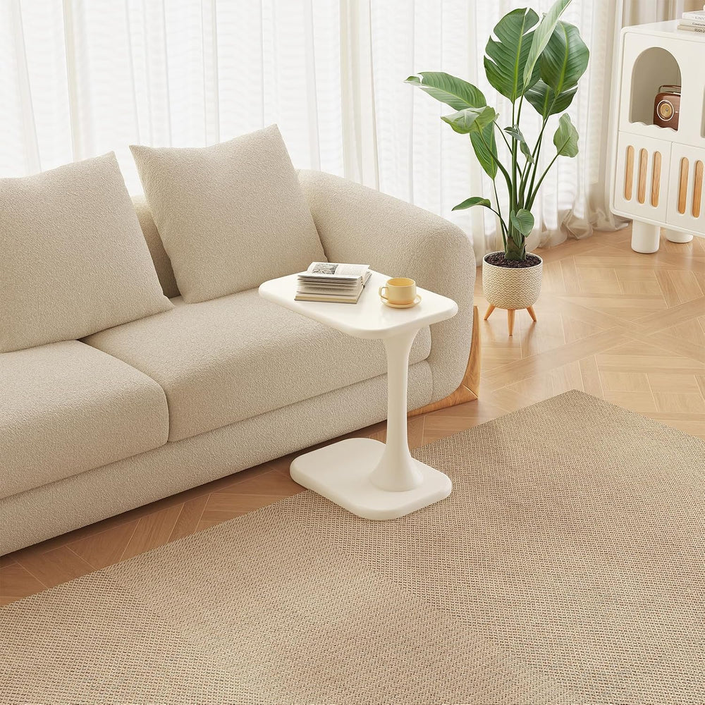 Guyii Modern Side Table, Cream White C-Shaped Sofa Table, Space-Saving End Ta...