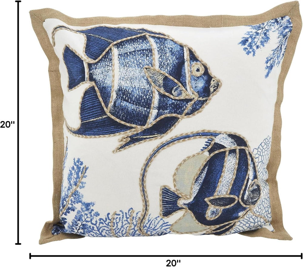 SARO LIFESTYLE Neptunian Coastal Throw Pillow – 20” x 20”, Woven Cotton Cover...