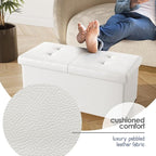 STORAGEBUD Storage Ottoman Bench with Bins, 30-in Storage Bench for Bedroom End of Bed, Folding Foot Rest Ottoman for Living Room Max 660lbs, Faux Leather Ottomans, Cream