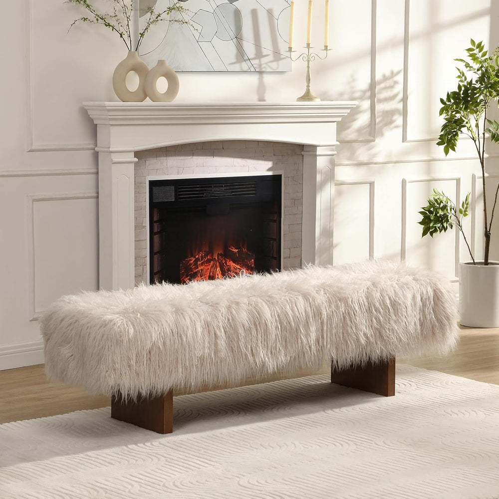 Christopher Knight Home Lenka 67" Long-haired Faux Wool Bedroom Bench, R...