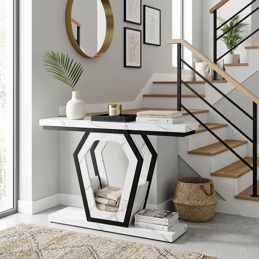 senlin Sofa Table 47.3 Inch Narrow Console Table with Openwork Frame, Industr...