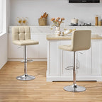 Yaheetech Bar Stools Set of 2, Adjustable PU Leather Swivel Barstools, Modern Counter Stools with Back and Footrest for Bar, Kitchen, Dining Room, Khaki