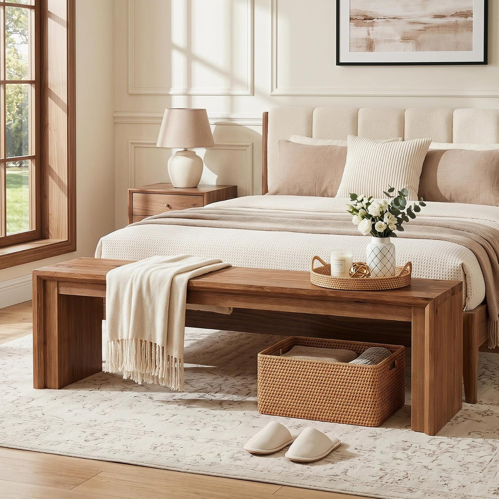 63-Inch Solid Wood Dining Bench, Farmhouse Long Bench for Dining Table, Woode...