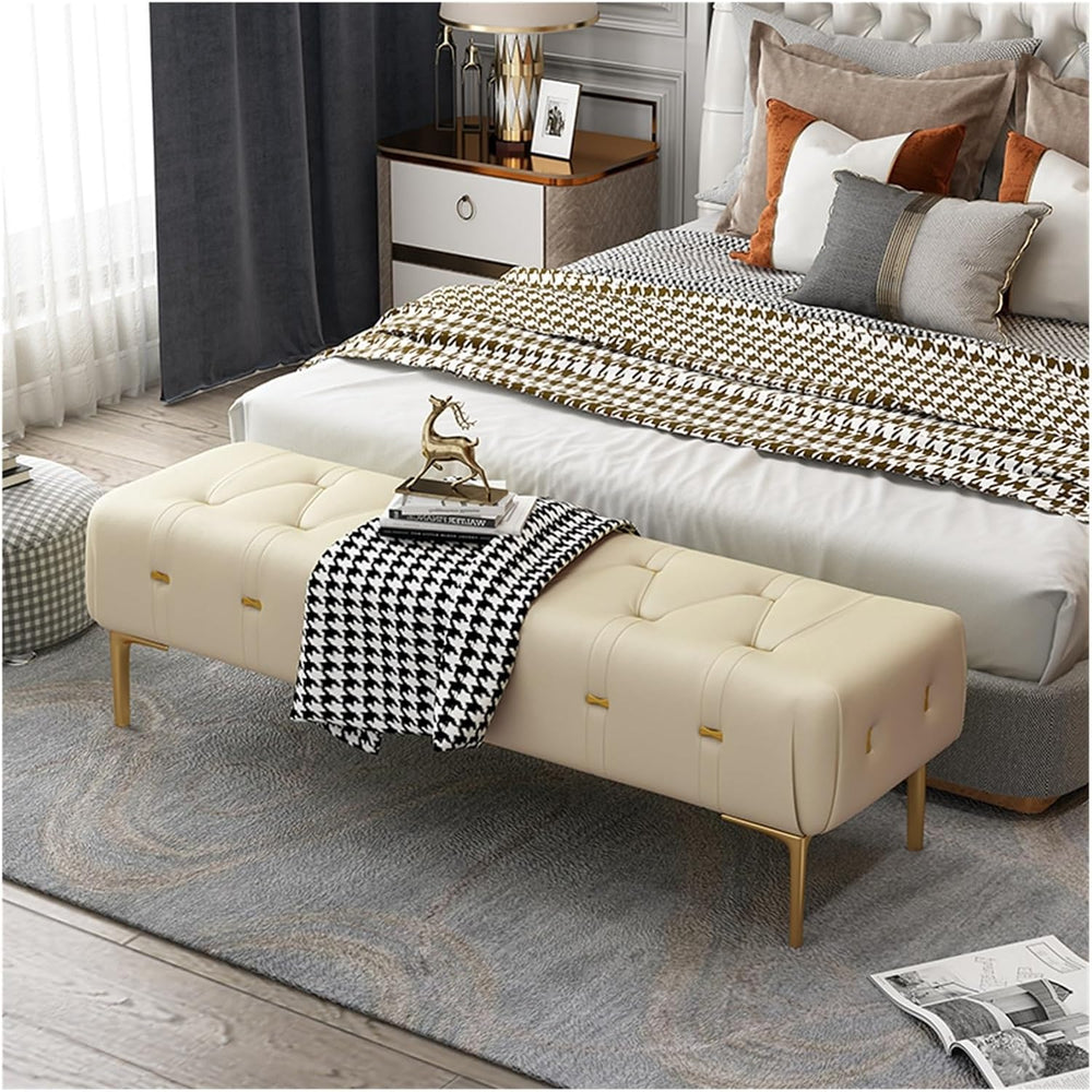 Modern Upholstered Tufted Bench with Padded Seat, Footrest Foot Stool with St...