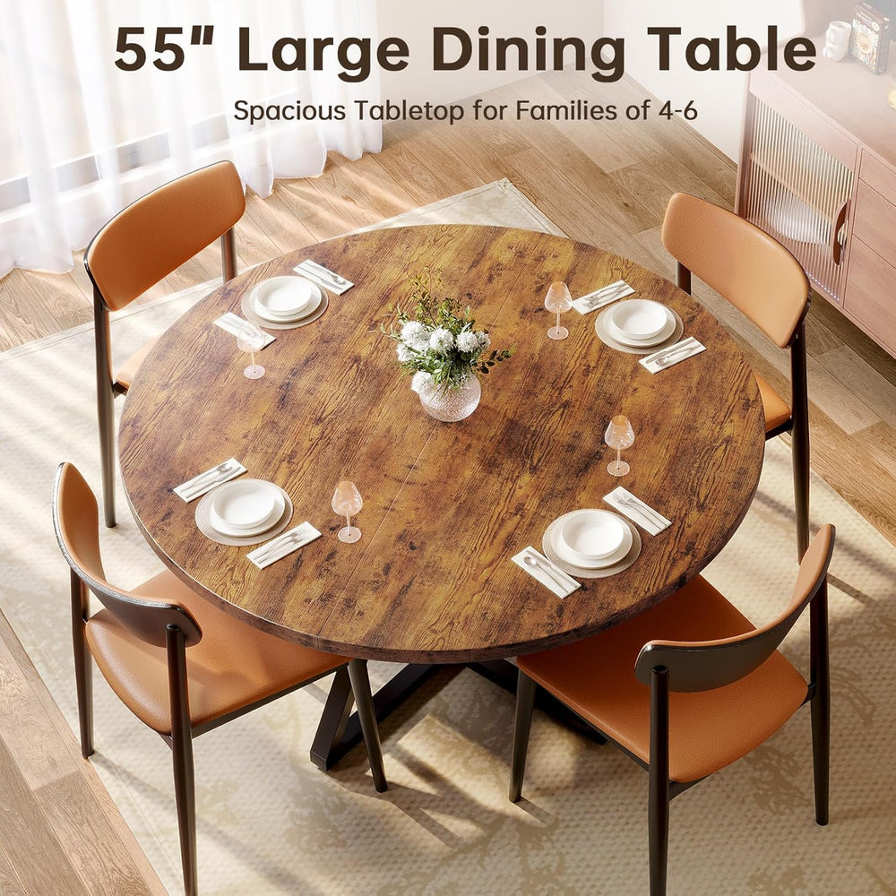 Concho 55" Round Kitchen Table for 4-6, Circle Dining Dinner Table with ...