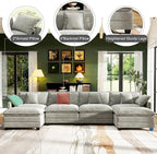 146" Cloud Couch Sectional, U Shaped Modular Sectional Sofa, 4-Seat Deep Seat Couch with 6 Removable Washable Pillows and 2 Ottoman for Living Room, Bedroom, Apartment, Light Grey