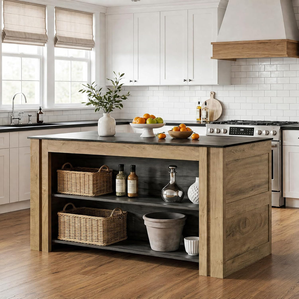 Tribesigns 59" Kitchen Island with Seating and Storage, Wood Kitchen Isl...
