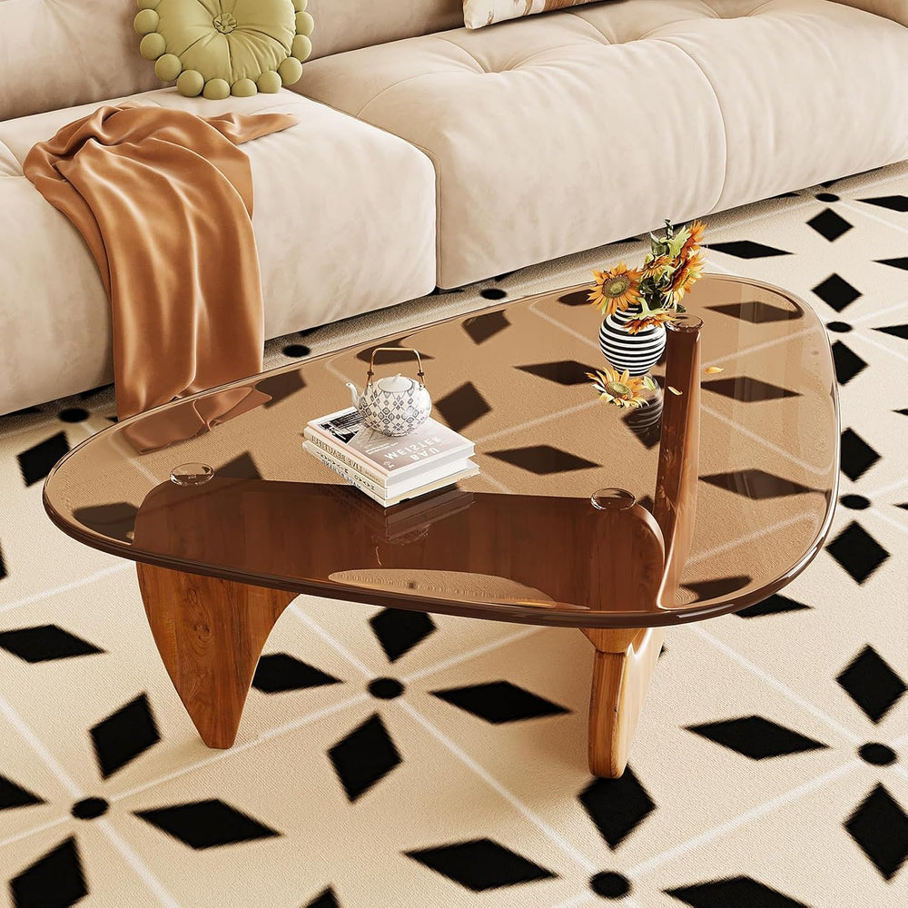 Coffee Table for Living Room Mid Century Modern Center Table with Glass Top a...