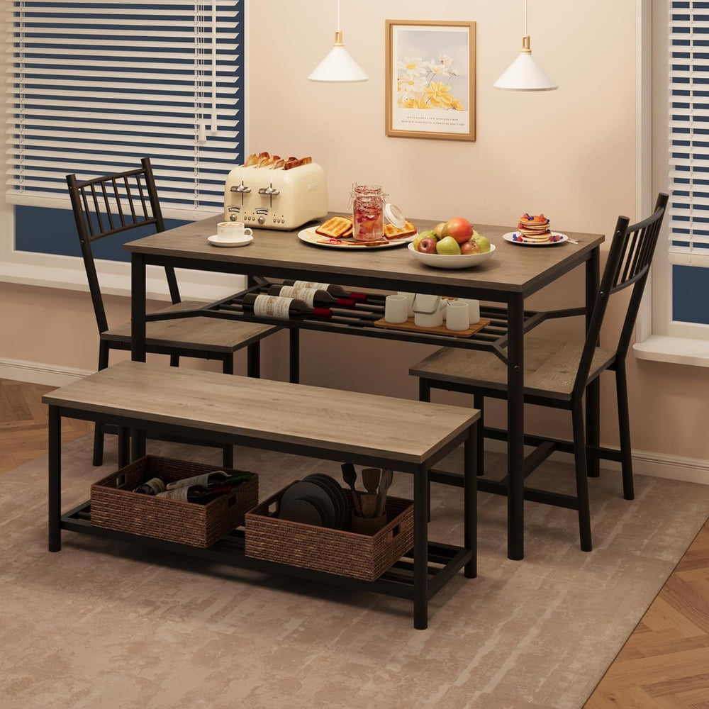 Garvee Dining Table Set for 4 with Bench and Chairs, 4-Piece Kitchen Table Se...