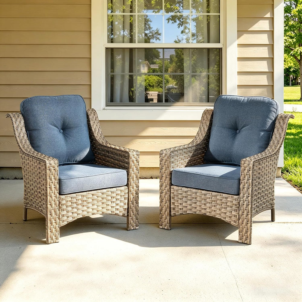2 Piece Patio Furniture Set, Outdoor Wicker Chairs Set of 2 with Thick Cushio...
