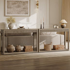 SICOTAS Entryway Table with Storage Shelf, Modern Console Table, Fluted Narrow Entry Table 94.64" Entry Way Table, Wooden Couch Table Behind Sofa for Living Room Hallway Entrance Foyer, Grey Alder
