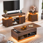 HOMMPA Modern LED TV Stand for 65/60/55 inch TV with Power Outlets, Gaming Console Storage Entertainment Center with LED Lights Game Cabinet for Living Room Walnut