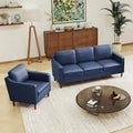 Kingfun Living Room Furniture Sets, 3 Seater Couch and Loveseat, Mid Century Modern Sofa Set, Faux Leather Couch with Solid Wood Frame for Living Room & Bedroom, Blue