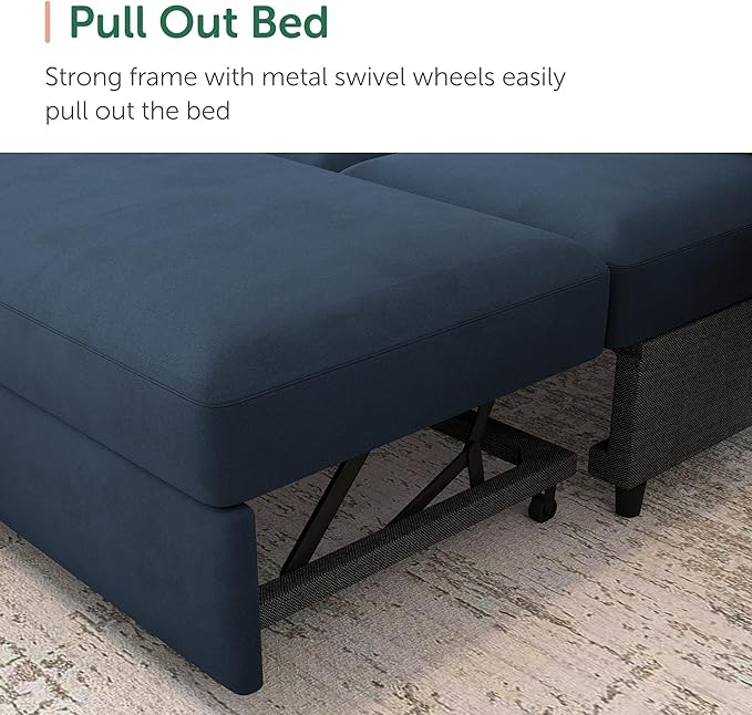 HONBAY Sectional Sleeper Sofa with Pull Out Bed U-Shape Sectional Couch Sleeper Bed with Storage Chaise Lounge Living Room 6 Seater Sectional Sofa,Velvet Dark Blue