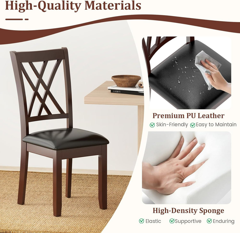 COSTWAY Set of 4 Dining Chairs, Wooden Kitchen Side Chair with PU Leather Pad...