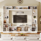 AMERLIFE 98" W Wall Unit TV Stand with Storage for TVs up to 80", Modern TV Console with LED Lights, Entertainment Center with Bookshelves for Living Room, White