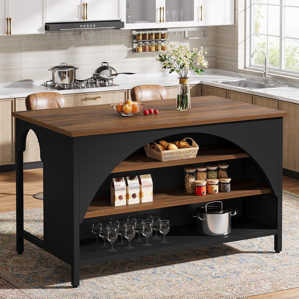 Tribesigns Kitchen Island with 3 Storage Shelves, 55" W Kitchen Shelf wi...