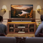 WLIVE Farmhouse TV Stand for TVs Up to 65 Inches, Tall Entertainment Center with Storage Cabinets & LED Lights, Media Console for Living Room, Bedroom, Home Theater, Rustic Brown