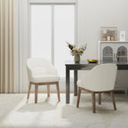 MALOL Dining Chairs Set of 4 with Lumbar Support,Fabric Upholstered Kitchen Chairs with Wooden Legs,Beige