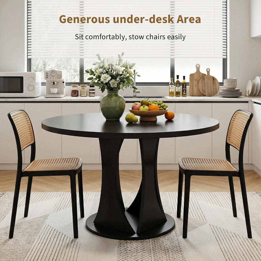 iPormis Round Dining Table, 47'' Kitchen Table for 4-6, Dining Room Dinner Table with Wooden Tabletop & Geometric Arcs Pedestal for Kitchen, Living Room, Home, Office, Black