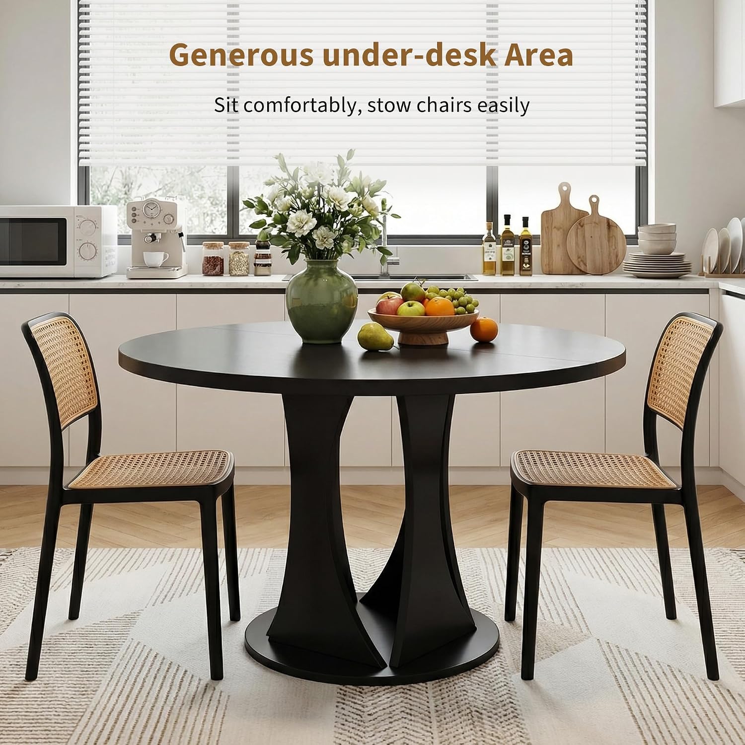 iPormis Round Dining Table, 47'' Kitchen Table for 4-6, Dining Room Dinner Table with Wooden Tabletop & Geometric Arcs Pedestal for Kitchen, Living Room, Home, Office, Black