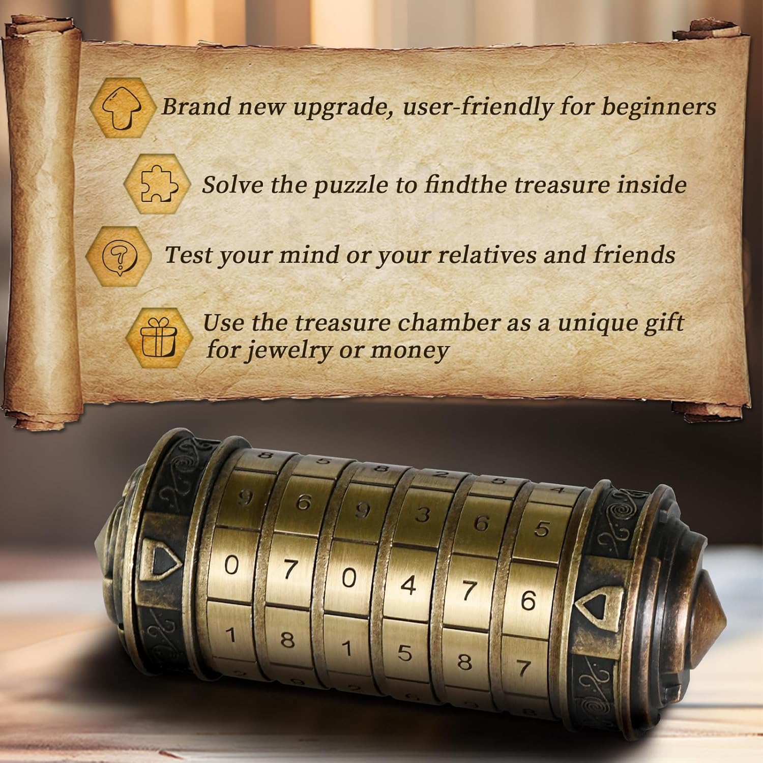 Da Vinci Code Numeric Cryptex Money Puzzle Box for Cash Gift, Jewelry Box with Hidden Compartment, Unique Puzzle Gift for Adults Brain Teaser Valentine’s Day Wedding & Anniversary Present